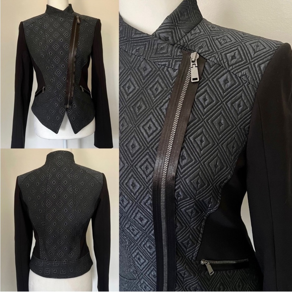 Elie Tahari Viola Jacket (Moto), Asymmetrical Zippers, Midnight Multi - Picture 3 of 14